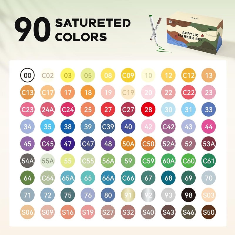 Arrtx 90 Colors Paint Markers, Acrylic Paint Pens for Artists Adults Coloring Drawing - Extra Brush Tip for Rock Painting, Wood, Canvas, DIY Crafts Making Art Supplies - Image 5